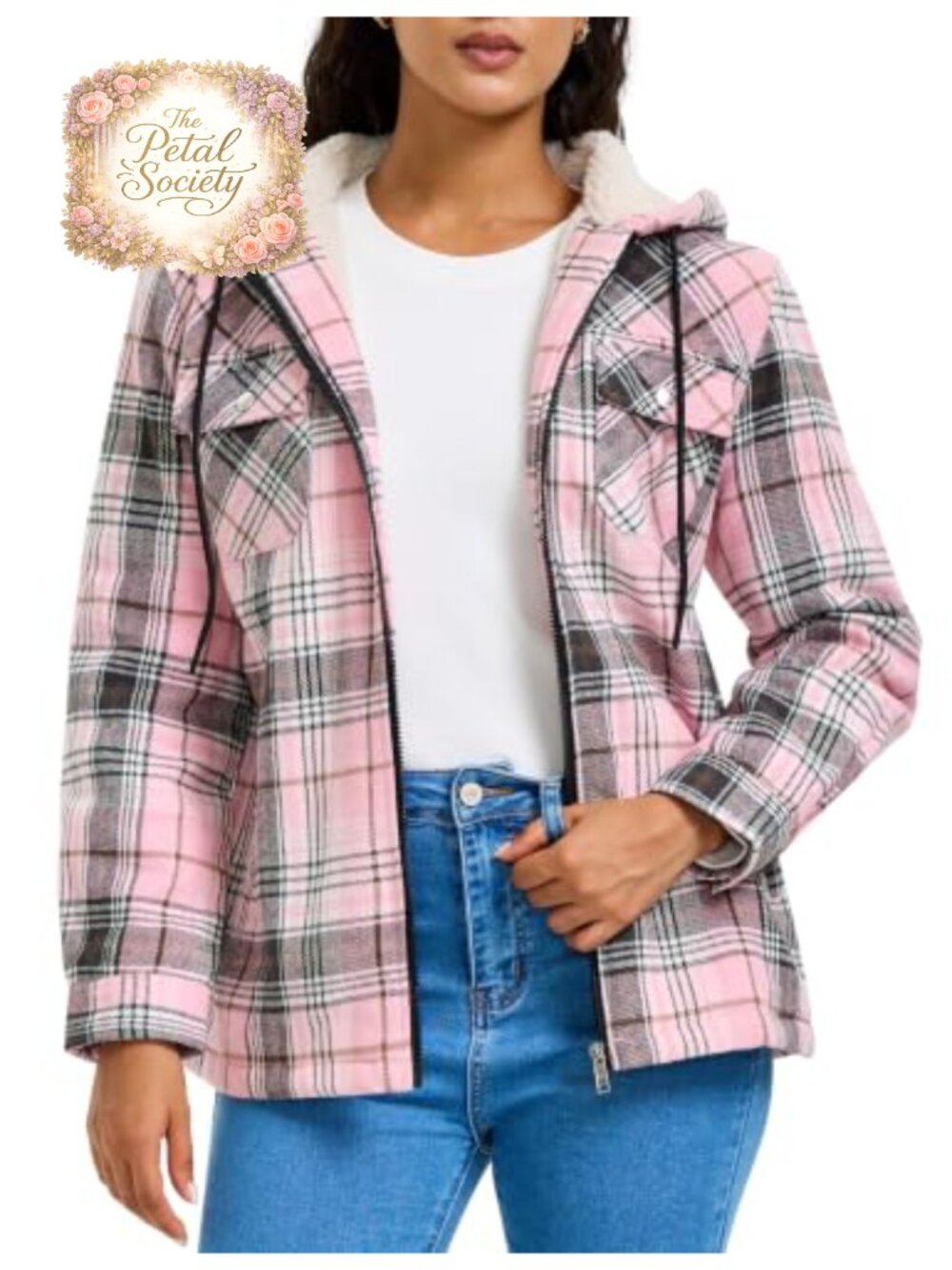 Fleece Lined Plaid Zip Up Hoodie Jacket With Pockets